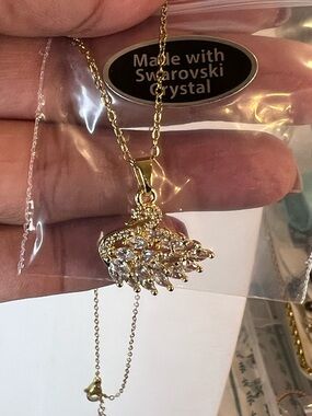 Gold Swan Pendant Necklace with Swarovski Crystal